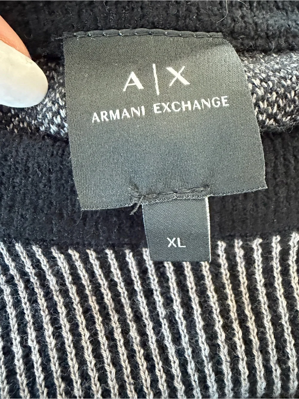 Armani Exchange Men’s XL Lines Logo Knit Sweater Black Pewter Gray